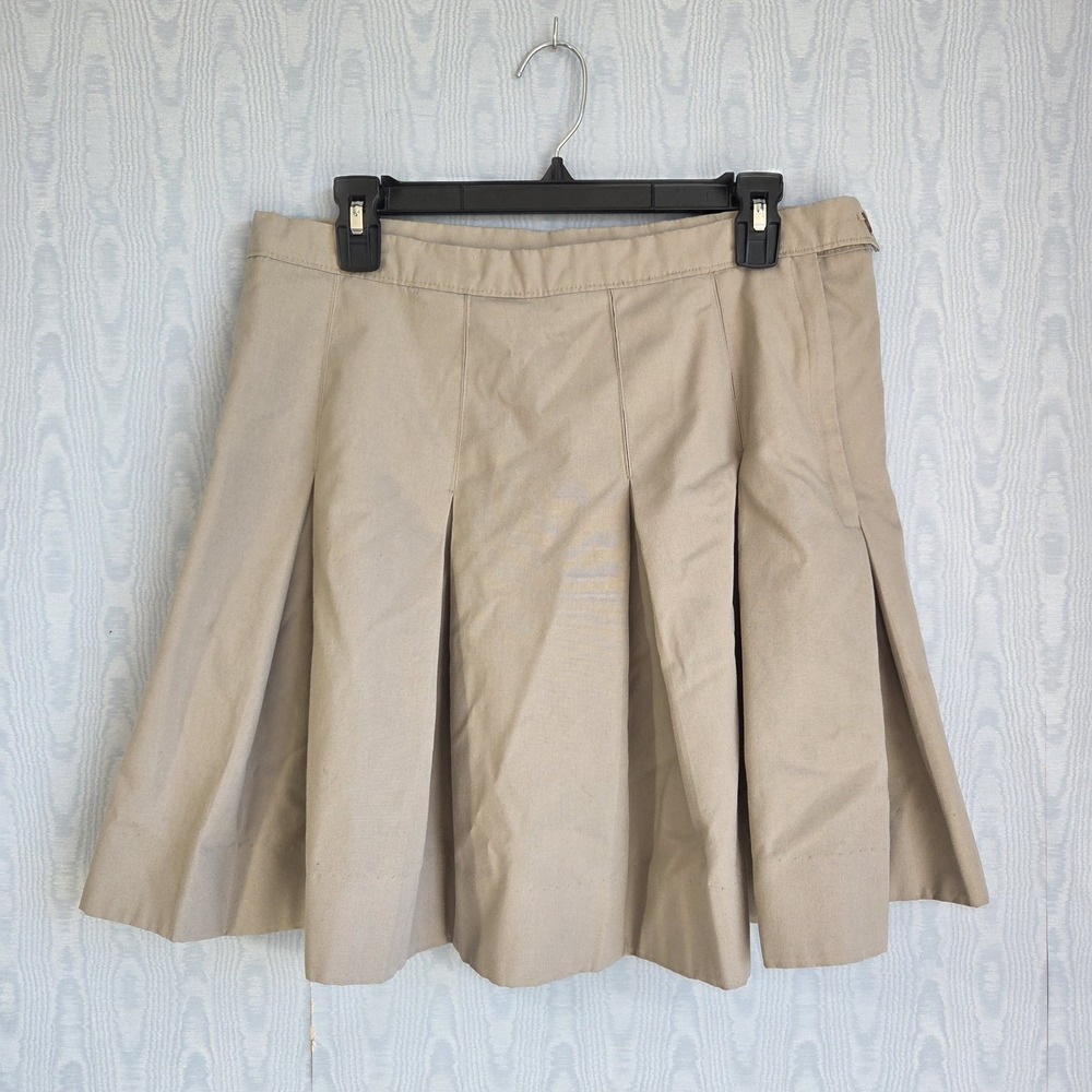 Vtg 90s Womens 16 33" Pleated A-Line Tan Beige Skirt Preppy Academia‎ Schoolgirl